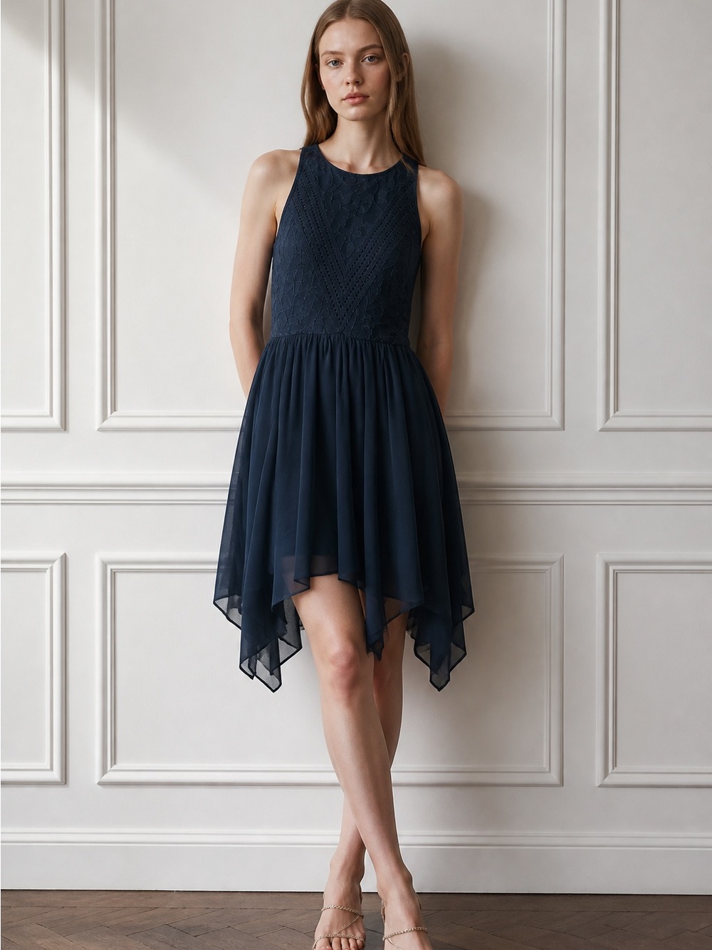 👗 Abercrombie & Fitch Navy Blue Lace Chiffon Dress | Women’s S